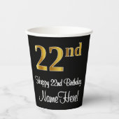 22. Geburtstag - Elegante Luxuriöse Imitate Gold L Pappbecher (Vorderseite)