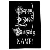 22. Geburtstag: Extravagant, elegant, Script + Ind Mittlere Geschenktüte (Rückseite)