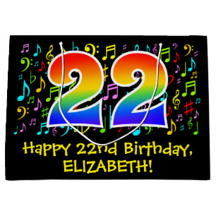 22. Geburtstag - Farbige Musiksymbole, Regenbogen Große Geschenktüte