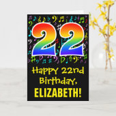 22. Geburtstag: Farbige Musiksymbole + Regenbogen Karte (Gelbe Blume)