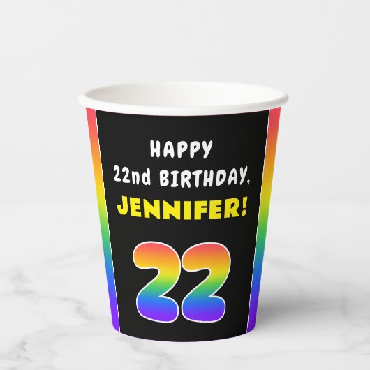 22. Geburtstag: Farbiger Regenbogen # 22, Individu Pappbecher (Vorderseite)