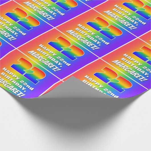 22. Geburtstag: Farbiges, lustiges Regenbogenmuste Geschenkpapier (Ecke)