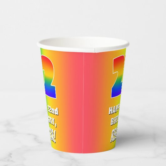 22. Geburtstag: Farbiges, lustiges Regenbogenmuste Pappbecher (Rechts)