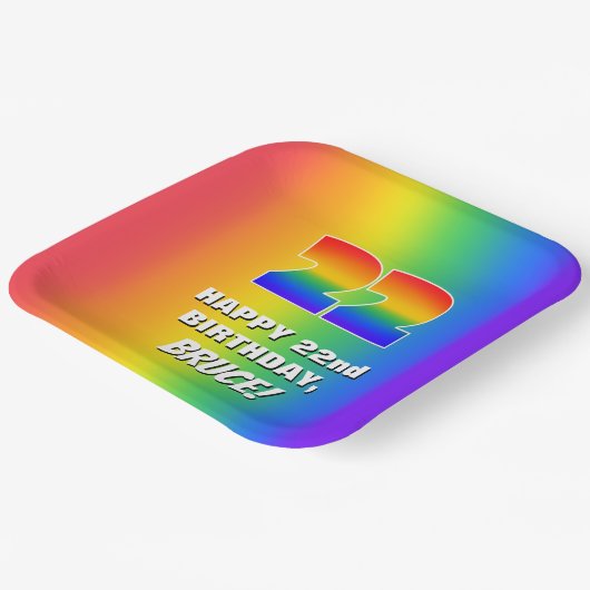 22. Geburtstag: Farbiges, lustiges Regenbogenmuste Pappteller (Gewinkelt)