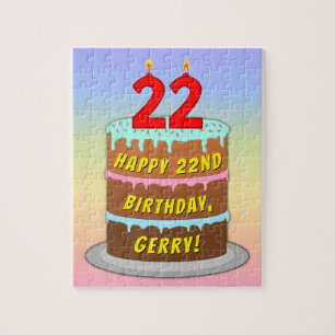 22. Geburtstag: Fun Cake and Candles + Individuell Puzzle