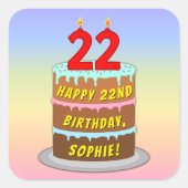 22. Geburtstag: Fun Cake and Candles + Individuell Quadratischer Aufkleber (Vorderseite)
