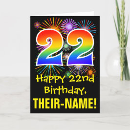 22. Geburtstag: Fun Fireworks Pattern + Rainbow 22 Karte
