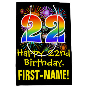 22. Geburtstag: Fun Fireworks Pattern + Rainbow 22 Mittlere Geschenktüte