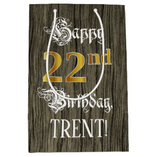 22. Geburtstag: Imitate Gold Look & Imitate Holzmu Mittlere Geschenktüte