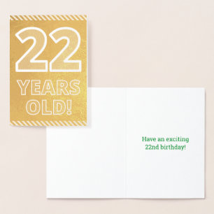22. Geburtstag: kühl "22 JAHRE ALT!" Gold Foil Car Folienkarte