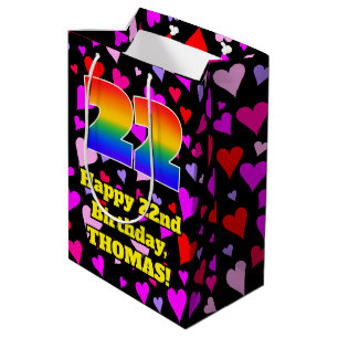 22. Geburtstag: Loving Hearts Pattern, Regenbogen Mittlere Geschenktüte