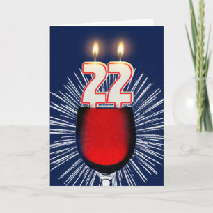 22. Geburtstag mit Wein und Kerzen Karte
