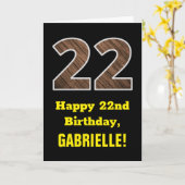 22. Geburtstag: Name, Imitate Holzkörnchen Muster Karte (Gelbe Blume)