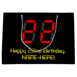 22. Geburtstag: Red Digital Clock Style "22" + Nam Große Geschenktüte
