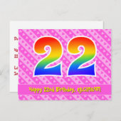 22. Geburtstag: Rosa Streifen & Herz, Regenbogen 2 Postkarte (Vorne/Hinten)