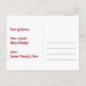 22. Geburtstag: Rosa Streifen & Herz, Regenbogen 2 Postkarte (Rückseite)