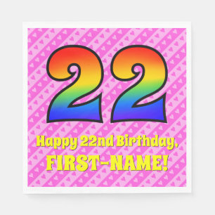 22. Geburtstag: Rosa Streifen & Herz, Regenbogen # Serviette