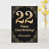 22. Geburtstag Schwarz und Gold Glitzer Rahmen Karte (Gelbe Blume)