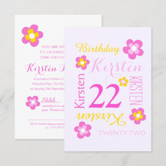 22. Geburtstags Blume Grafik-Gelb-Rosa-Überraschun Einladung