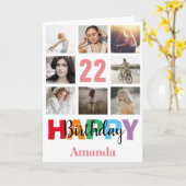 22. Happy Birthday Foto Collage Modern Pink Karte (Gelbe Blume)