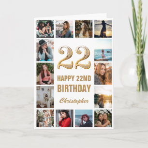 22. Happy Birthday Gold und White Foto Collage Karte