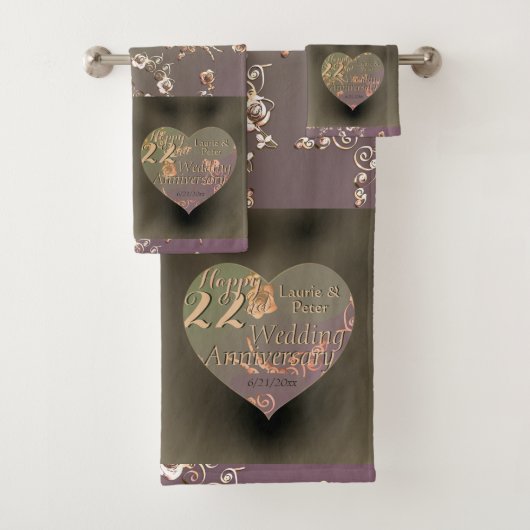 22. Hochzeitstag - Coppery Heart Rose Badhandtuch Set (Insitu)