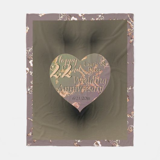 22. Hochzeitstag - Coppery Heart Rose Fleecedecke (Vorderseite)