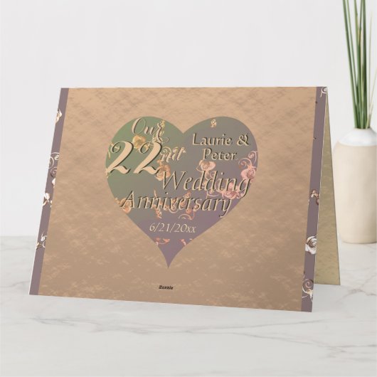 22. Hochzeitstag - Coppery Heart Rose Karte (Rückseite)