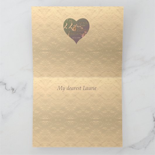 22. Hochzeitstag - Coppery Heart Rose Karte (Innenseite)