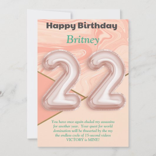 22-jährige Mädchen Happy Birthday Card (Rückseite)