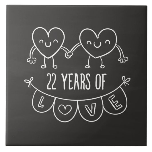 22. Jubiläum Geschenk Chalk Herzen Fliese (Vorderseite)