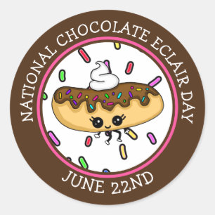 22. Juni National Chocolate Éclair Day Runder Aufkleber