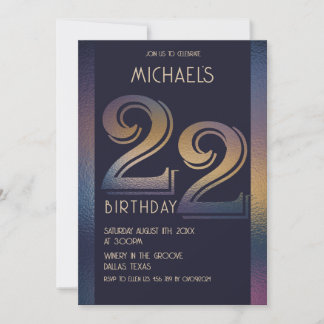 22. lila und goldener Geburtstag Einladung