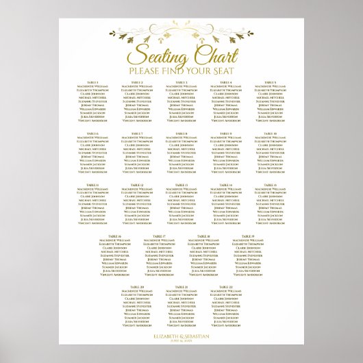 22 schlichte Gold White Wedding Seating Chart Poster (Vorne)