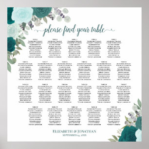 22 Tabelle Aquamarin Boho Blumenzettel Poster