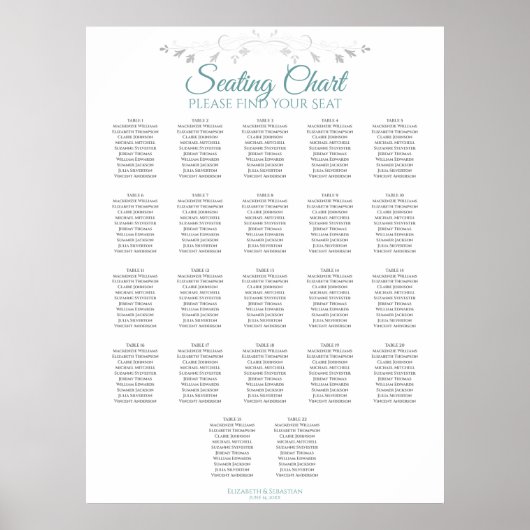22 Tabelle Aquamarin & grau Hochzeitstabelle Poster (Vorne)