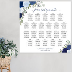 22 Tabelle Blauer Boho Blütensitzplan Poster