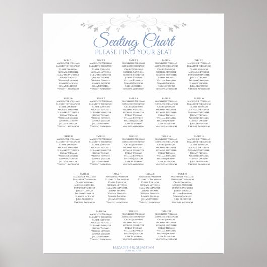 22 Tabelle Elegant Blue & Gray Wedding Seating Cha Poster (Vorne)