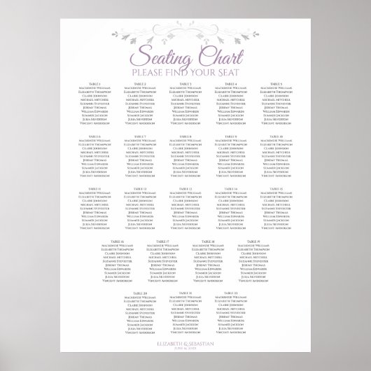 22 Tabelle Eleganter Lavendel Hochzeitssattel Poster (Vorne)
