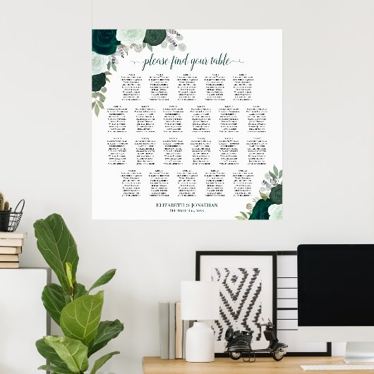 22 Tabelle Emerald Boho Blumenübersicht Poster (Heimbüro)