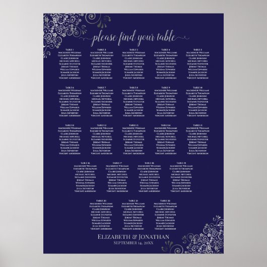 22 Tabelle Hochzeitskarte Navy Blue & Gray Poster (Vorne)