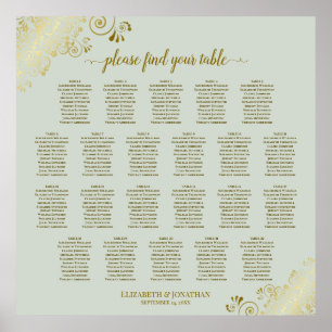 22 Tabelle Lacy Gold auf Sage Wedding Seating Char Poster