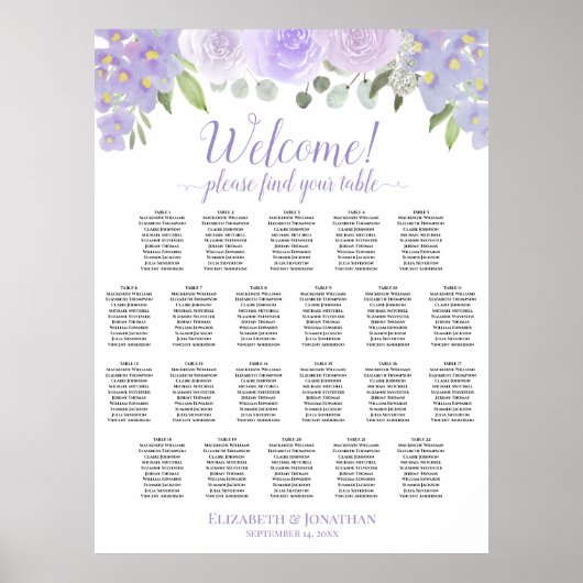 22 Tabelle Lavendel Blumenübersicht Poster (Vorne)