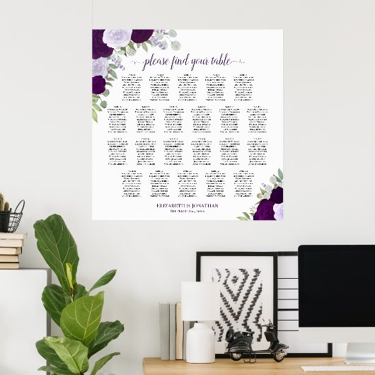 22 Tabelle Lila Boho Blumenzettel Poster (Heimbüro)