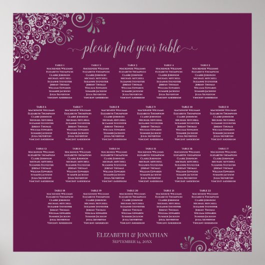 22 Tabelle Silver Cassis Seating Chart Poster (Vorne)