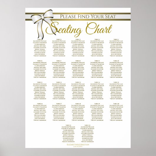 22 Tabelle White & Gold Ribbon Hochzeitstabelle Poster (Vorne)