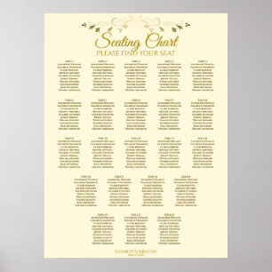 22 Table Simple Gold Cream Wedding Seating Chart Poster