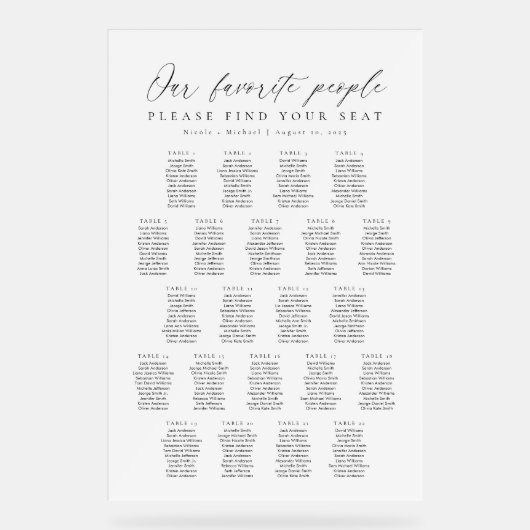 22 Tables Favorite People Acrylic Seating Chart Acrylschild (Vorderseite)
