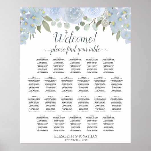 22 Tafelblauer Hochzeitstabelle für Blütenblumen Poster (Vorne)