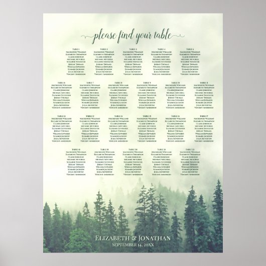 22 Tafelgrün-Kiefernbäume Hochzeitstabelle Poster (Vorne)
